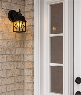Black & Seed Glass Exterior Square Hanging Lantern with Pattern Detail