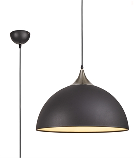 Black and Satin Nickel Large Dome Pendant 50cm