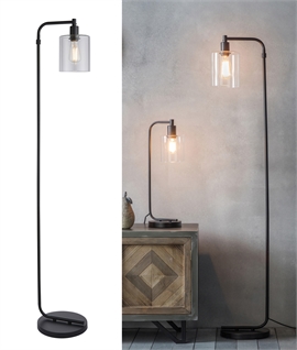 Clear Glass Shade Floor Light - Matt Black
