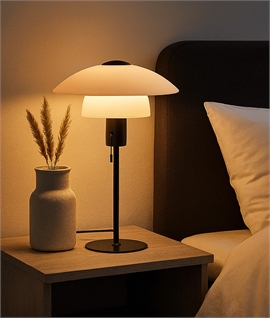 Contemporary Black Table Lamp with Double Opal Glass Shade