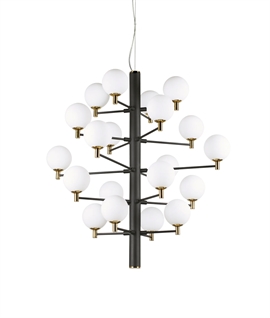 Designer Multi-Stem Black Frame Ceiling Light - 20 Glass Globes