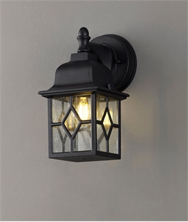 Black & Seed Glass Exterior Square Hanging Lantern with Pattern Detail