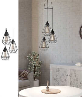 Industrial Geometric Black Wire Cage Cluster Pendant 