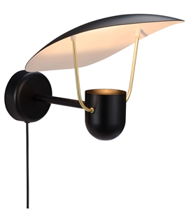 Black Wall Light with Reflective Shade and Brass Detail