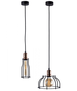 Industrial-Style Black and Copper Cage Pendant - 2 Options