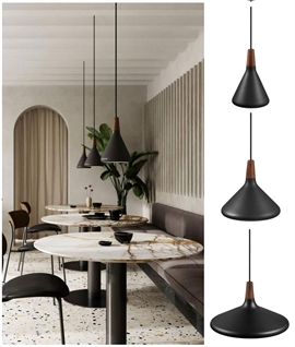 Black Metal and Walnut Wood Scandi Pendant 