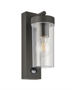 Clear Shade and Black Finish PIR Wall Light