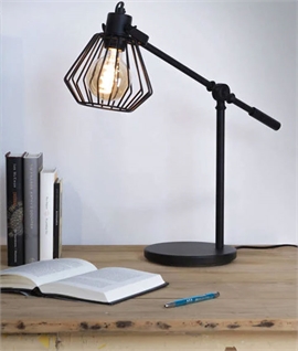 Caged Shade Adjustable Arm Black Table Lamp