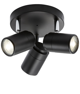 Triple Matt Black Round Adjustable Ceiling Light - IP44