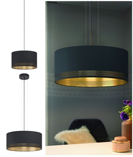Black Drum Pendant in Two Sizes with Opulent Gold Interior