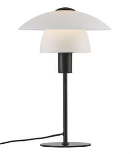 Contemporary Black Table Lamp with Double Opal Glass Shade