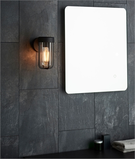 Contemporary Well Glass Wall Light - Black Finish, IP44 with Cage