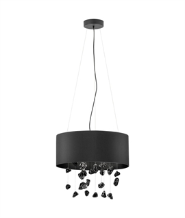 Modern Suspended Drum Light Pendant with Hanging Lava Glass - RRP over £300
