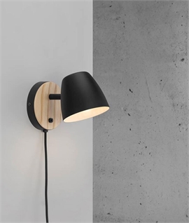 Ash Wood and Black Adjustable Shade Wall Light