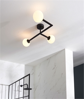 Bathroom Ceiling Light in Black or Chrome with 3 Opal Glass Globes