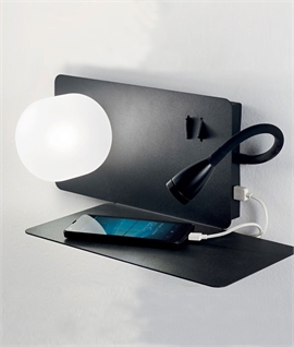 Shelf LED Wall Light with Globe, Adjustable Spot & USB