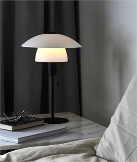 Scandinavian Black & Tiered Opal Glass Table Light