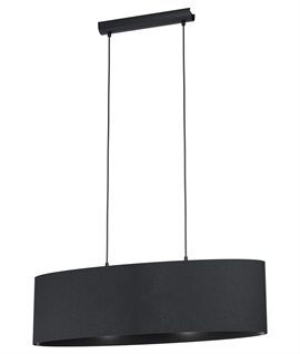 Black Wide Twin Light Suspended Textile Pendant - 780mm