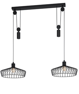 Black Double Wire Shade Rise and Fall Pendant