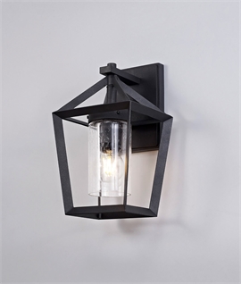 Anthracite Exterior Box Lantern Wall Light - Clear Glass Shade