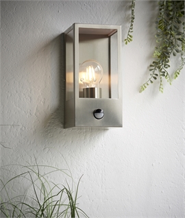 Exterior PIR Box Frame Lantern Wall Light - Black or Steel