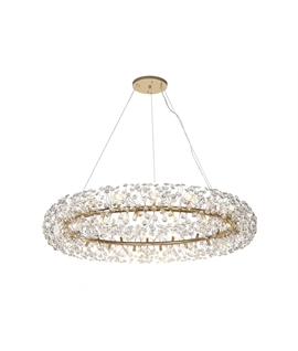 Boyd Pendant 1.4m Ring 36 Light G9 French Gold-Crystal, Item Weight:19.4kg