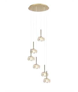 Boyd 6 Light G9 2.5m Round Multiple Pendant With French Gold And Crystal Shade