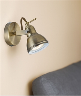 Antique Brass Finish Switched Wall Spotlight - Switched