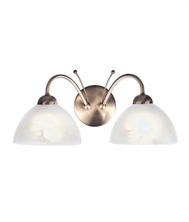 Alabaster Glass & Antique Brass Double Curved Arm Wall Light