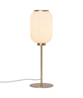 Brass Table Light With Ribbed Opal White Shade