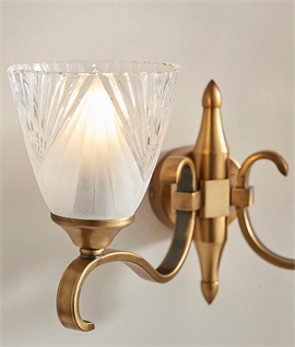 Etched Glass & Nickel Art Deco Double Arm Wall Light
