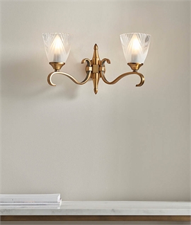 Etched Glass & Nickel Art Deco Double Arm Wall Light