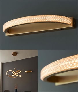 Satin Gold Slim Profile Curved LED Wall Light - Clear Acrylic Beads