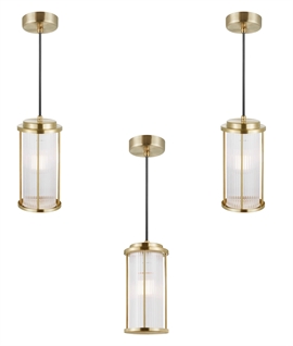 Ribbed Hanging Exterior Pendant - Galvanized or Brass