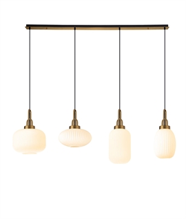 Linear 4 Light Pendant - Brass Gold with Opal Ribbed Glass Shades