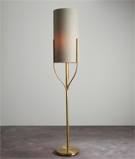 Satin Brass Floor Lamp with Natural Linen Mix Shade