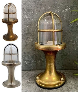 Dockside Pier Post Light - Cast Brass Column & Ribbed Glass Cage IP54