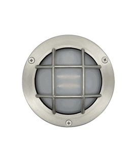 Cast Miniature Bulkhead Light - Satin Nickel Finish & Caged Design