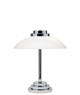 Classic Art Deco Style Opal Glass and Bright Chrome Table Light