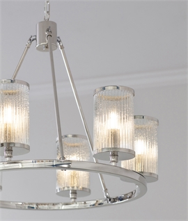 Elegant 6-Light Nickel-Plated Light Pendant with Ribbed Bubbled Glass