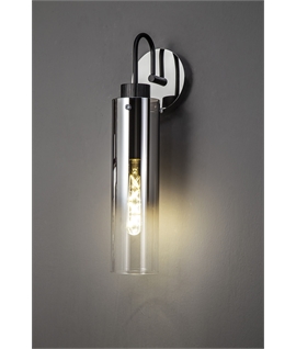 Bruni Single Switched Wall Lamp, 1 Light, E27, Black-Smoke Fade Glass