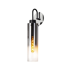Bruni Single Switched Wall Lamp, 1 Light, E27, Black-Smoke Fade Glass