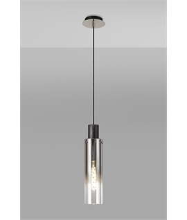 Bruni Single Pendant, 1 Light Adjustable E27, Black-Smoke Fade Glass