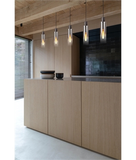 Bruni Single Pendant, 1 Light Adjustable E27, Black-Smoke Fade Glass