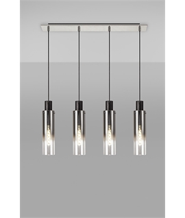 Bruni Linear Pendant, 4 Light Adjustable E27, Black-Smoke Fade Glass