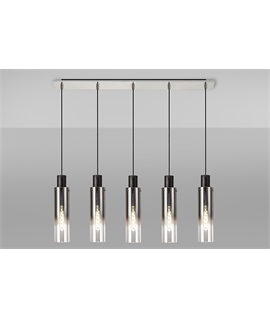 Bruni Linear Pendant, 5 Light E27, Black-Smoke Fade Glass