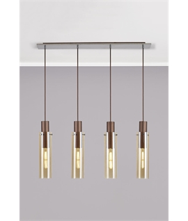 Bruni Linear Pendant, 4 Light Adjustable E27, Mocha - Amber Glass