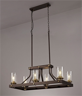 Linear 6 Light Pendant with Clear Glass Shades - Brown Oxide & Gold Bronze 