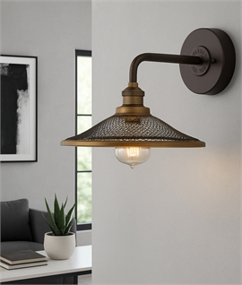 Bronze Wall Light with Mesh Shade & Brass Detail