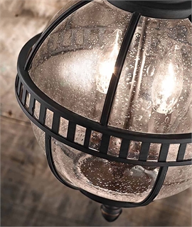 Exterior Dark Bronze & Seeded Glass Globe Pendant - IP44